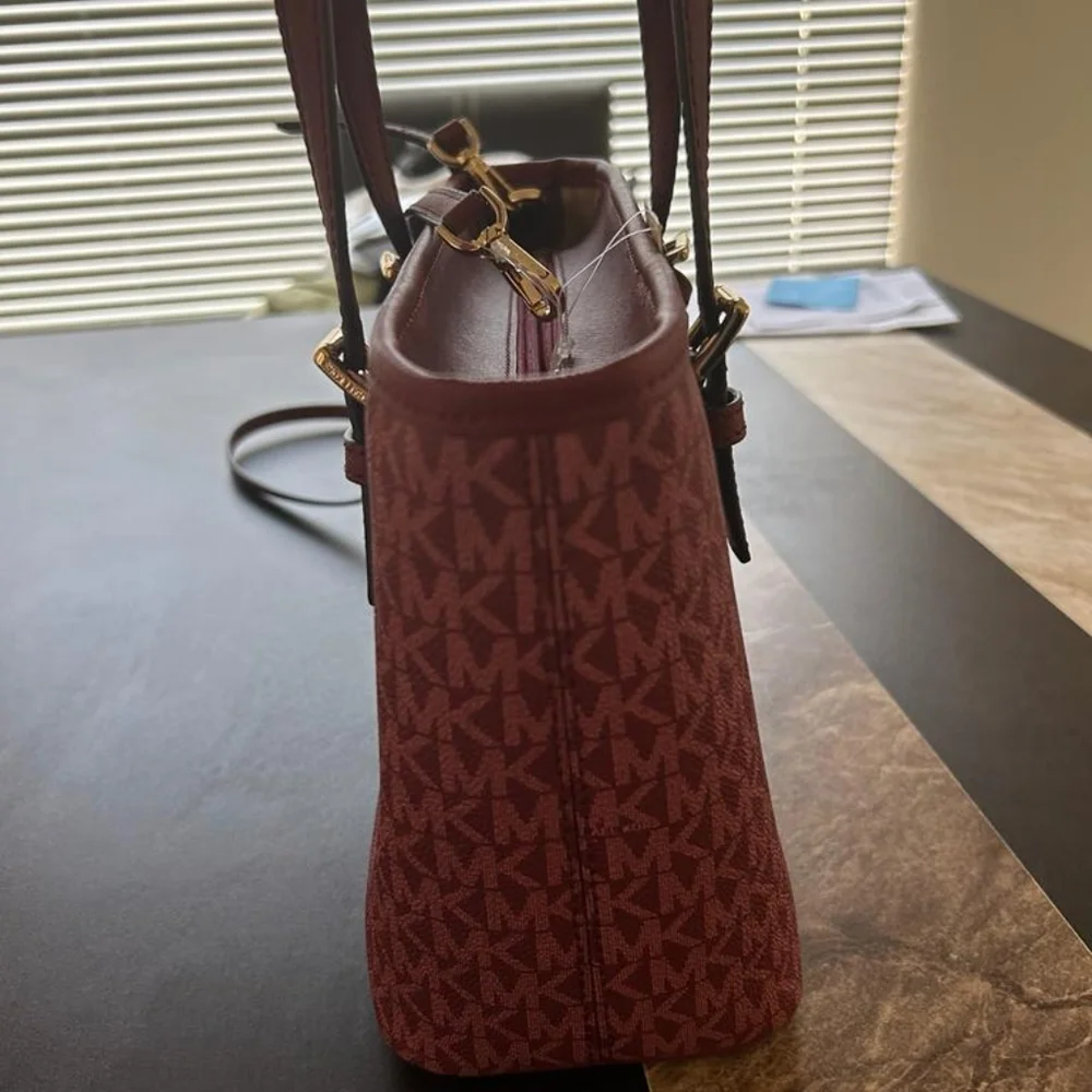 Michael Kors Red Tote with MK Logo and Leather Handles - Picture 8 of 12